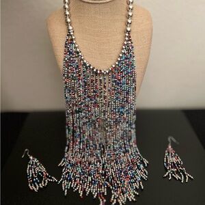 SOLDStunning Vintage Cascading Waterfall Necklace With Earrings. 
Multi-Color